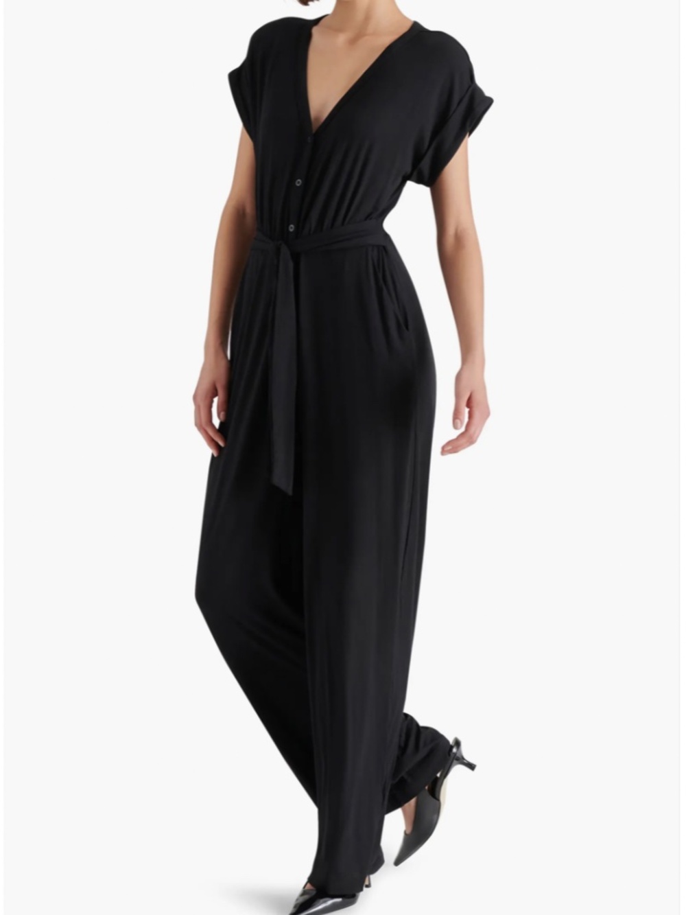 NWT Steve Madden Romina Belted Wide Leg Jumpsuit - Black Medium